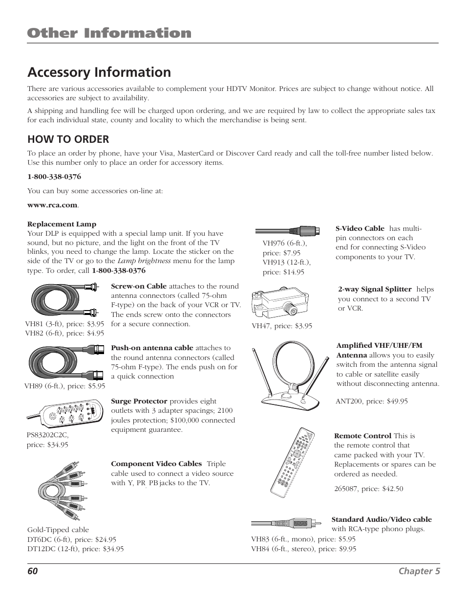 Other information, Accessory information, How to order | RCA Scenium D44LPW134 User Manual | Page 62 / 64