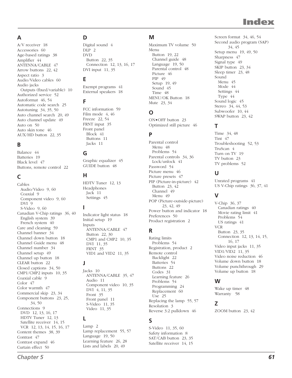 Index | RCA Scenium D44LPW134 User Manual | Page 63 / 64