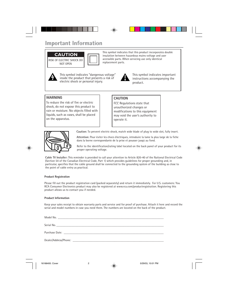 Important information, Caution | RCA DVD/VCR User Manual | Page 2 / 68