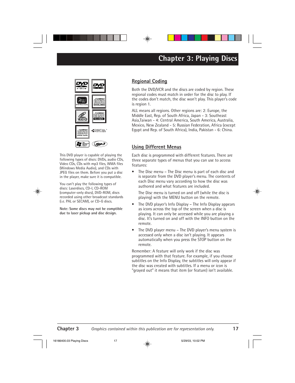 Chapter 3: playing discs | RCA DVD/VCR User Manual | Page 21 / 68