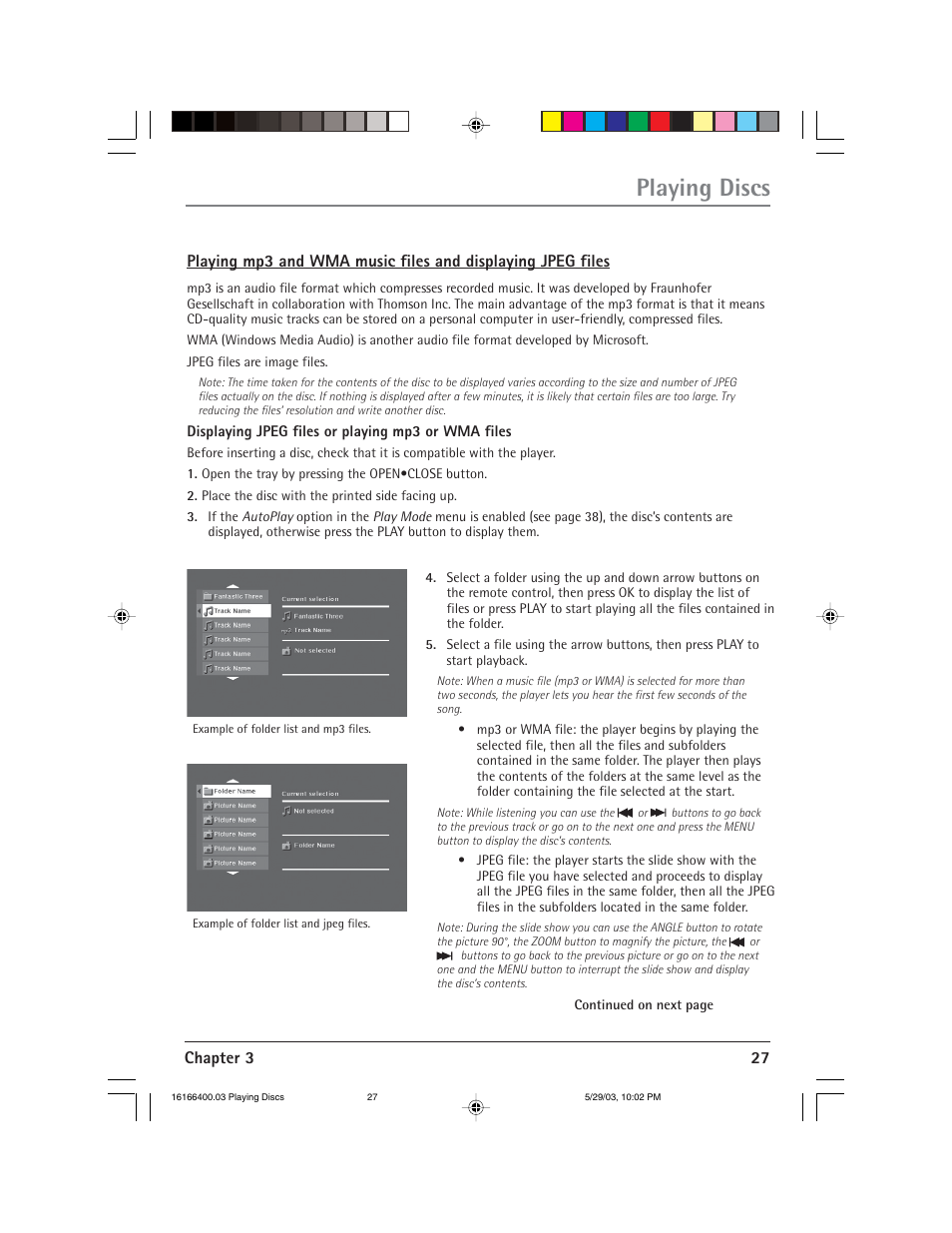 Playing discs, Chapter 3 27 | RCA DVD/VCR User Manual | Page 31 / 68