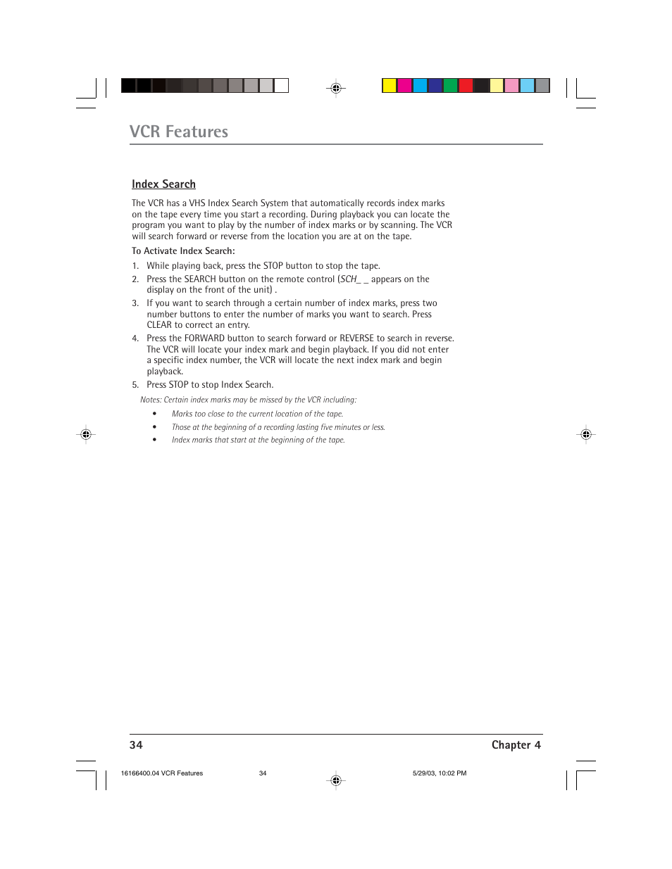 Vcr features | RCA DVD/VCR User Manual | Page 38 / 68