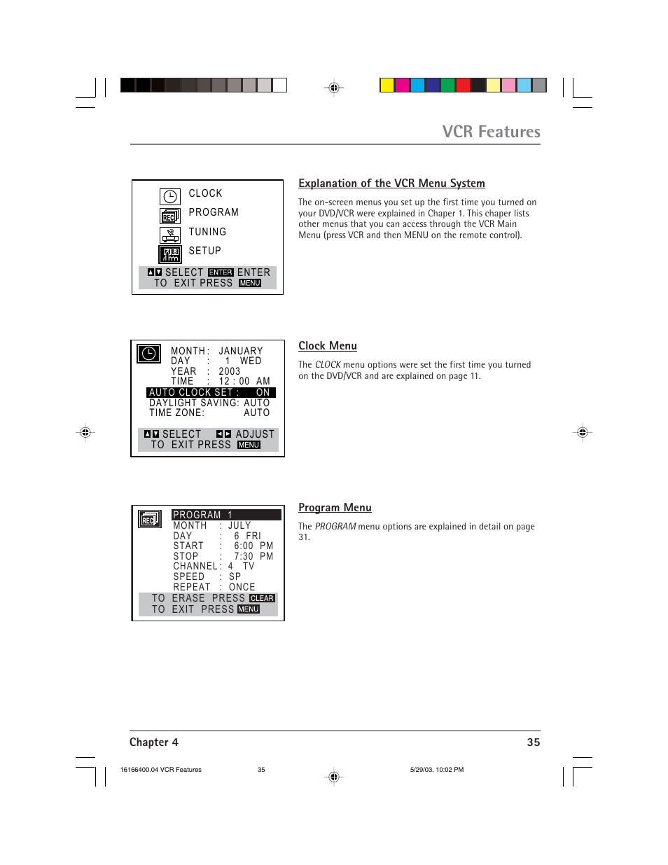 Vcr features | RCA DVD/VCR User Manual | Page 39 / 68