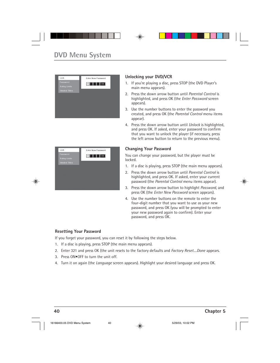 Dvd menu system | RCA DVD/VCR User Manual | Page 44 / 68