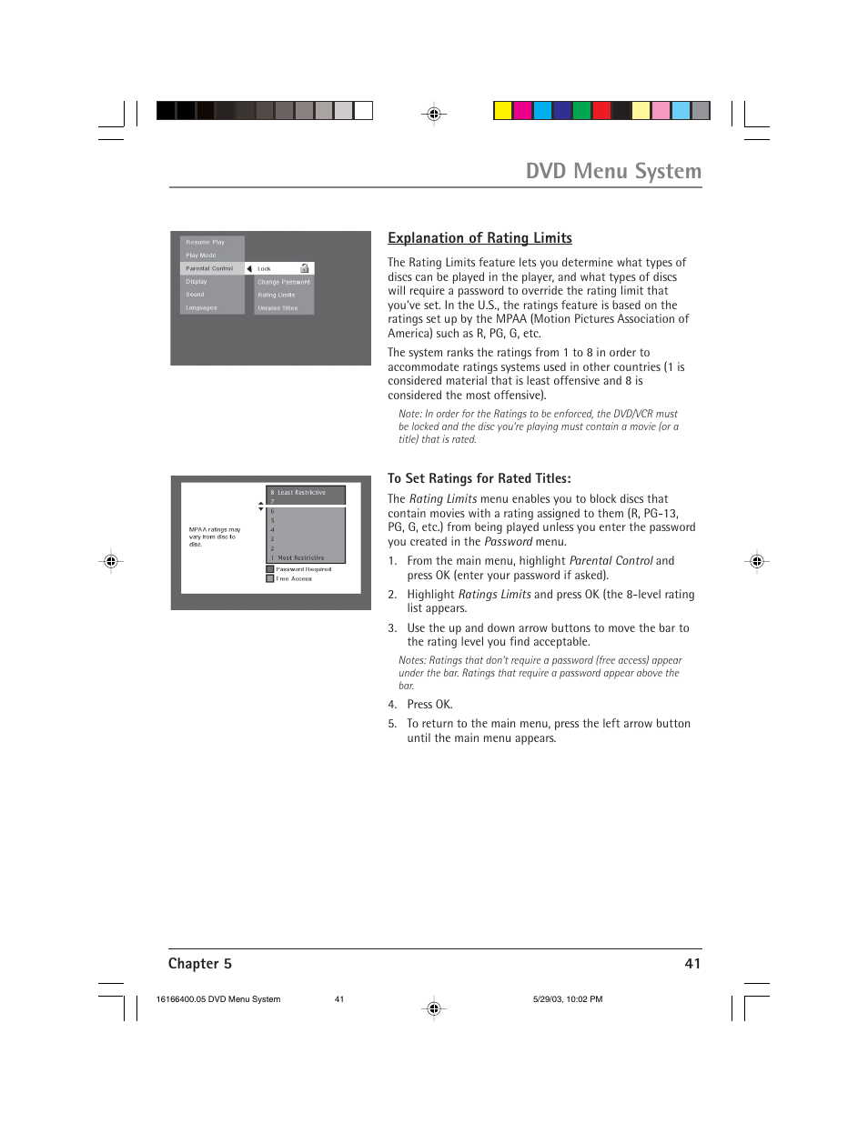 Dvd menu system | RCA DVD/VCR User Manual | Page 45 / 68