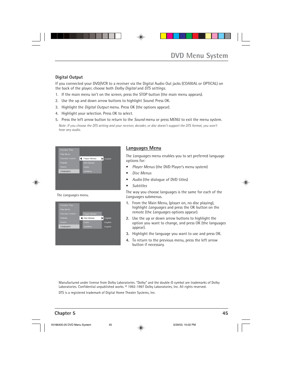 Dvd menu system | RCA DVD/VCR User Manual | Page 49 / 68