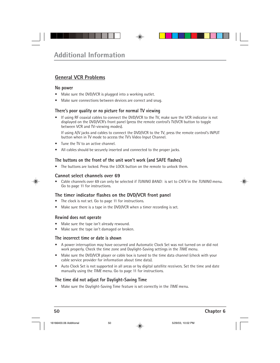 Additional information | RCA DVD/VCR User Manual | Page 54 / 68