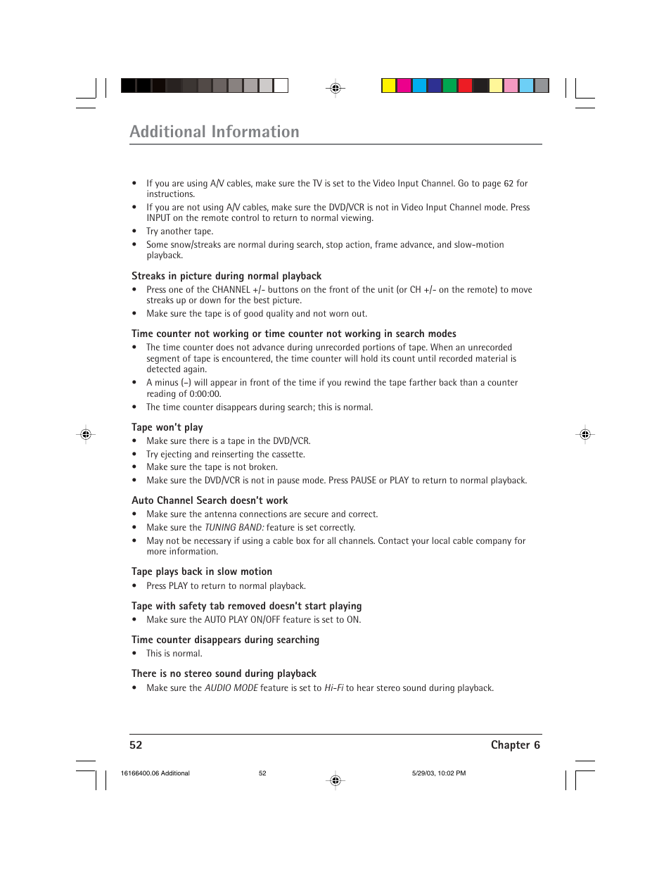 Additional information | RCA DVD/VCR User Manual | Page 56 / 68