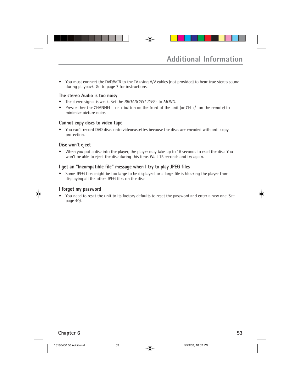 Additional information | RCA DVD/VCR User Manual | Page 57 / 68