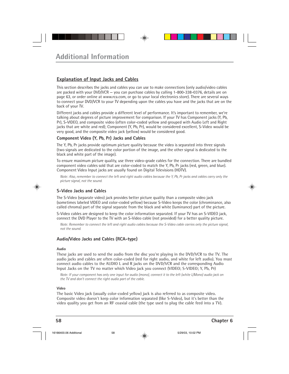 Additional information | RCA DVD/VCR User Manual | Page 62 / 68