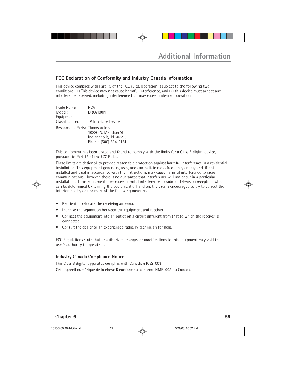 Additional information | RCA DVD/VCR User Manual | Page 63 / 68