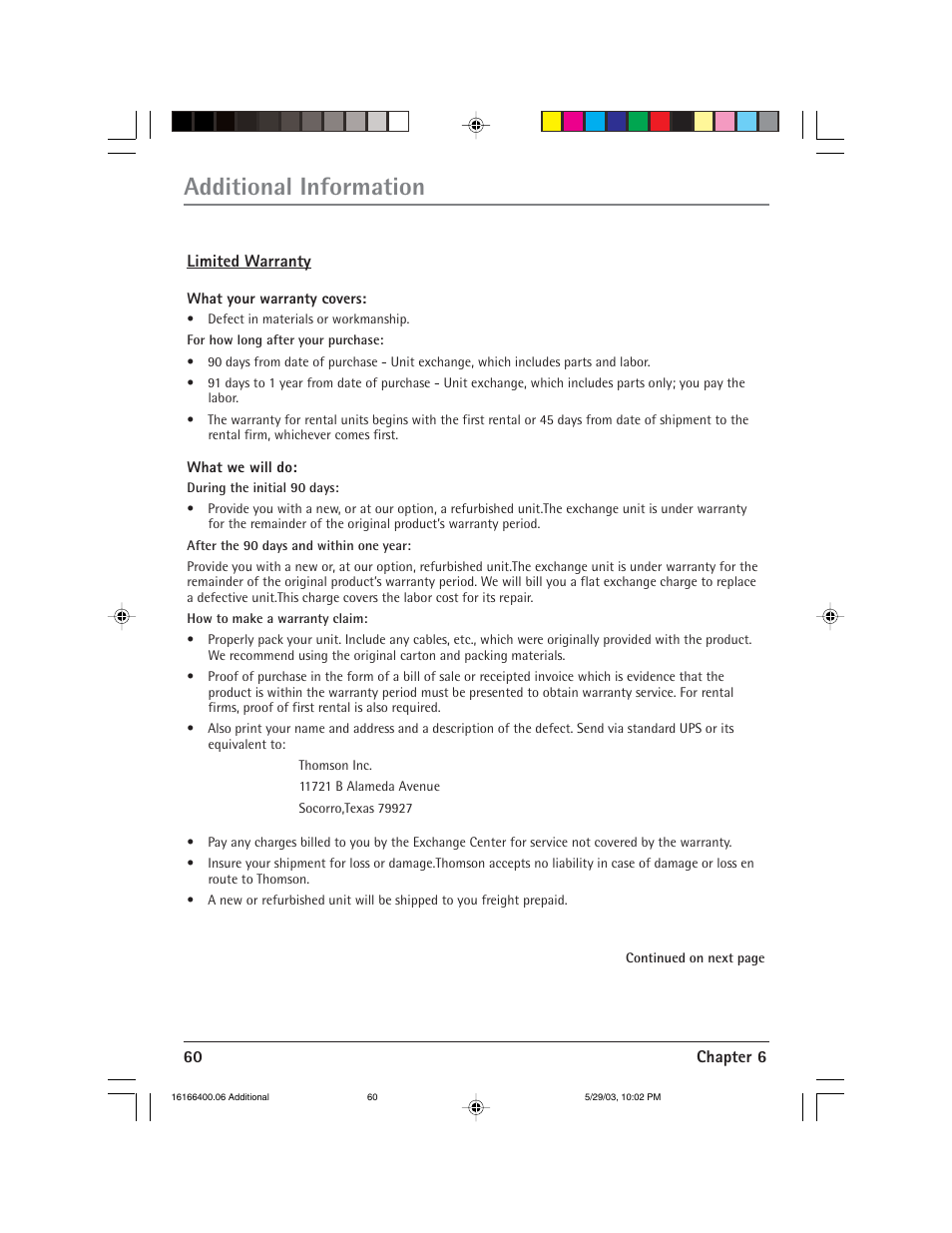 Additional information | RCA DVD/VCR User Manual | Page 64 / 68