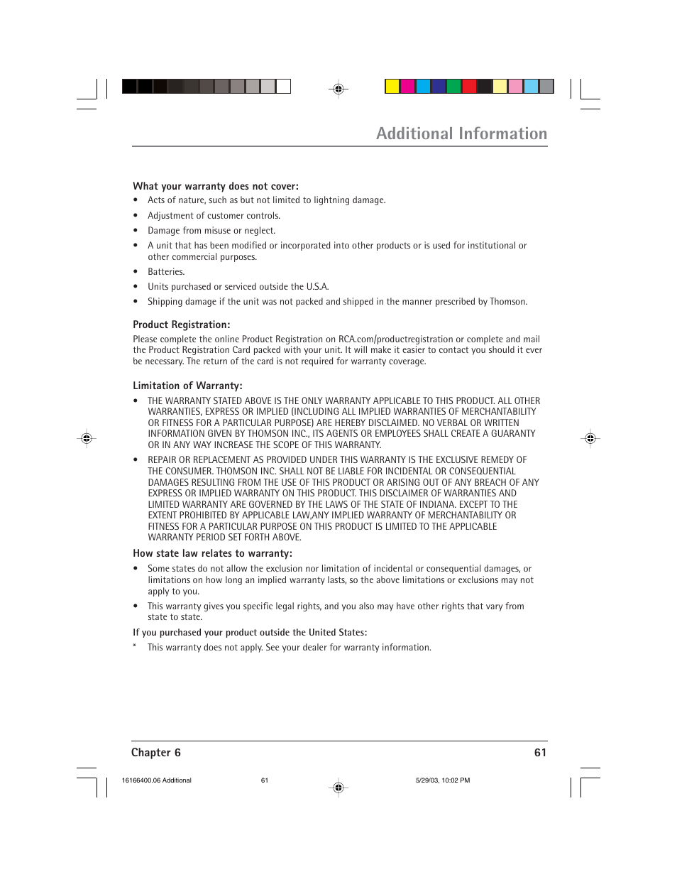 Additional information | RCA DVD/VCR User Manual | Page 65 / 68