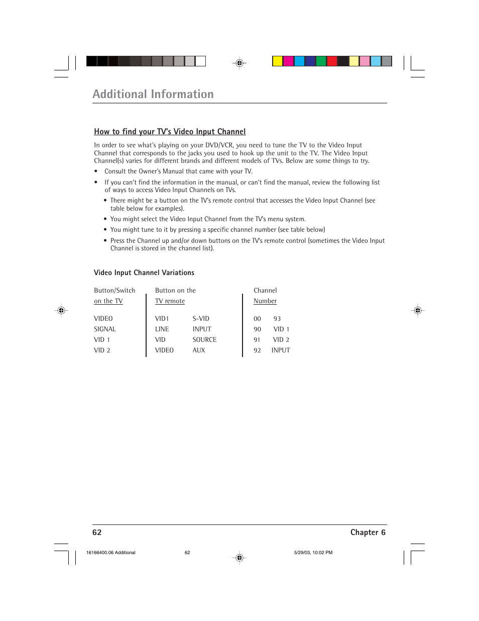 Additional information | RCA DVD/VCR User Manual | Page 66 / 68