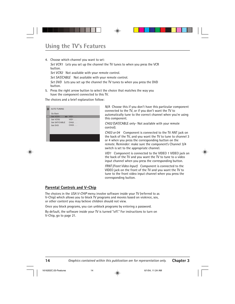 Using the tv’s features | RCA 20F410T User Manual | Page 16 / 32