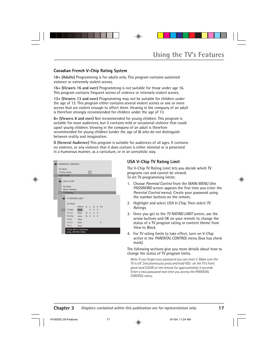 Using the tv’s features, Chapter 3 17 | RCA 20F410T User Manual | Page 19 / 32