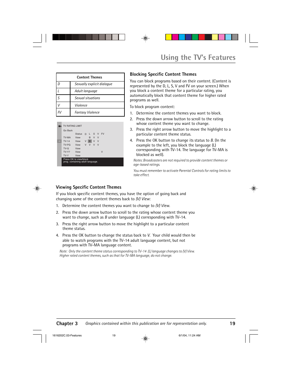 Using the tv’s features, Chapter 3 19 | RCA 20F410T User Manual | Page 21 / 32