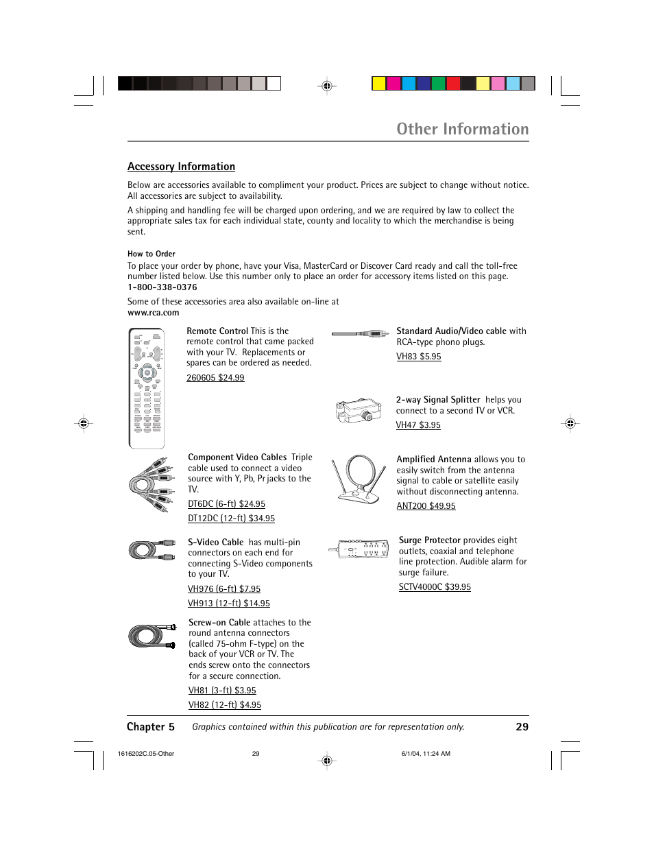 Other information, Chapter 5 29, Accessory information | RCA 20F410T User Manual | Page 31 / 32