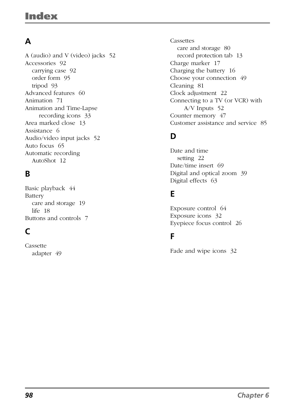 Index | RCA CC6254 User Manual | Page 100 / 104