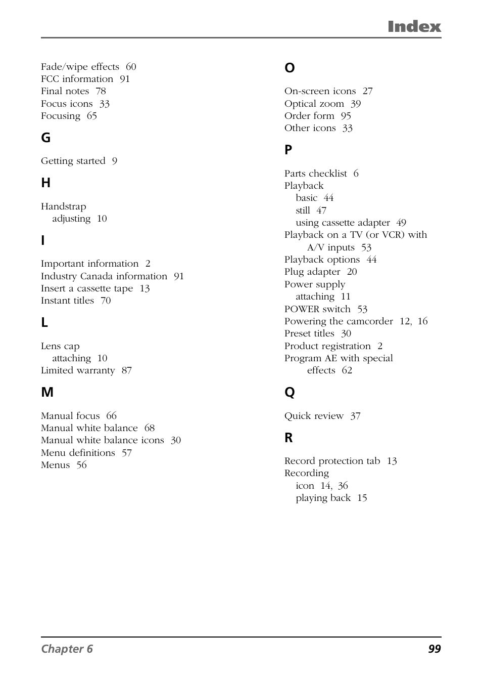 Index | RCA CC6254 User Manual | Page 101 / 104