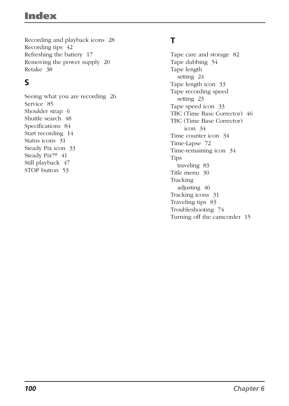 Index | RCA CC6254 User Manual | Page 102 / 104