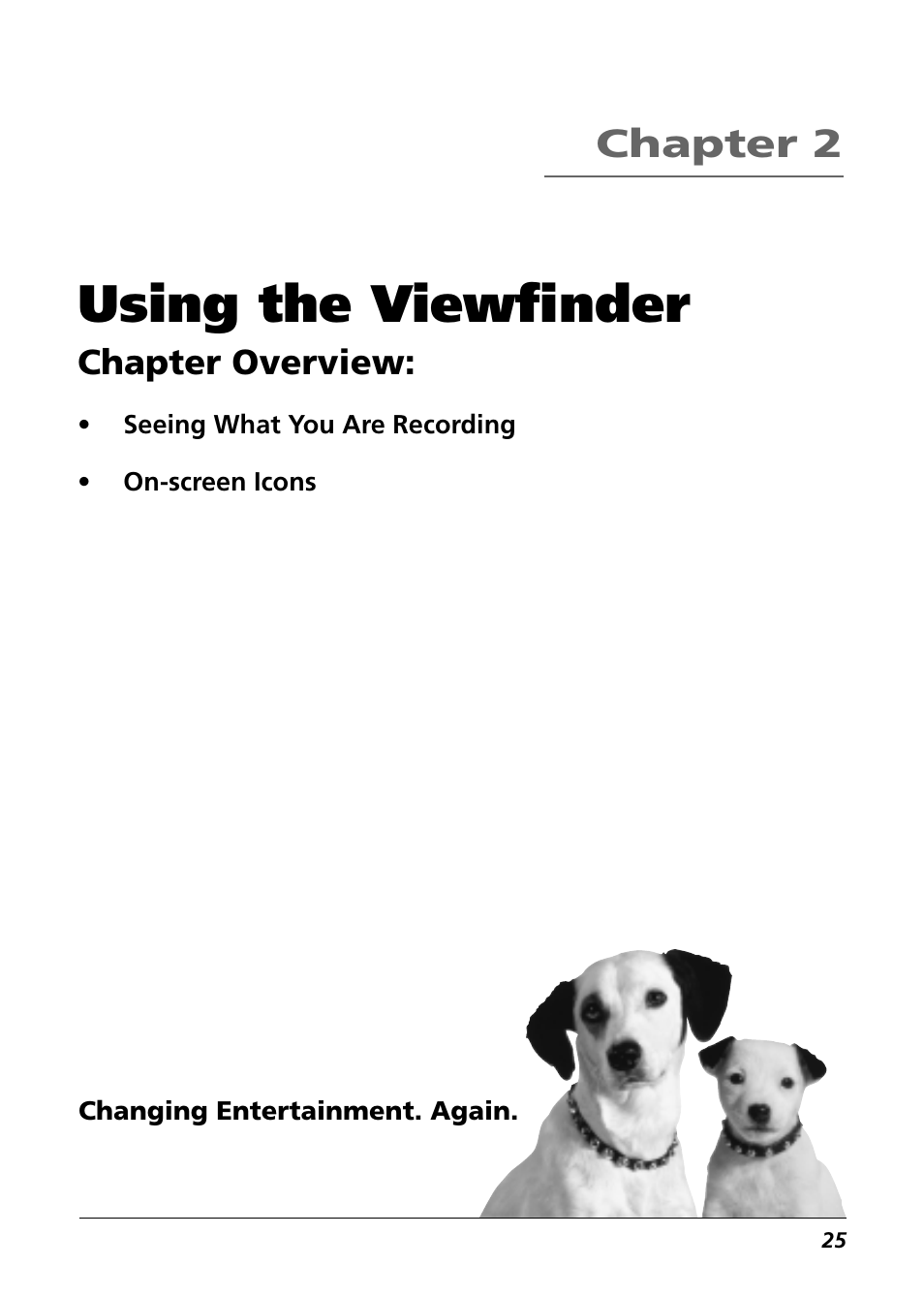 Using the viewfinder, Chapter 2, Chapter overview | RCA CC6254 User Manual | Page 27 / 104