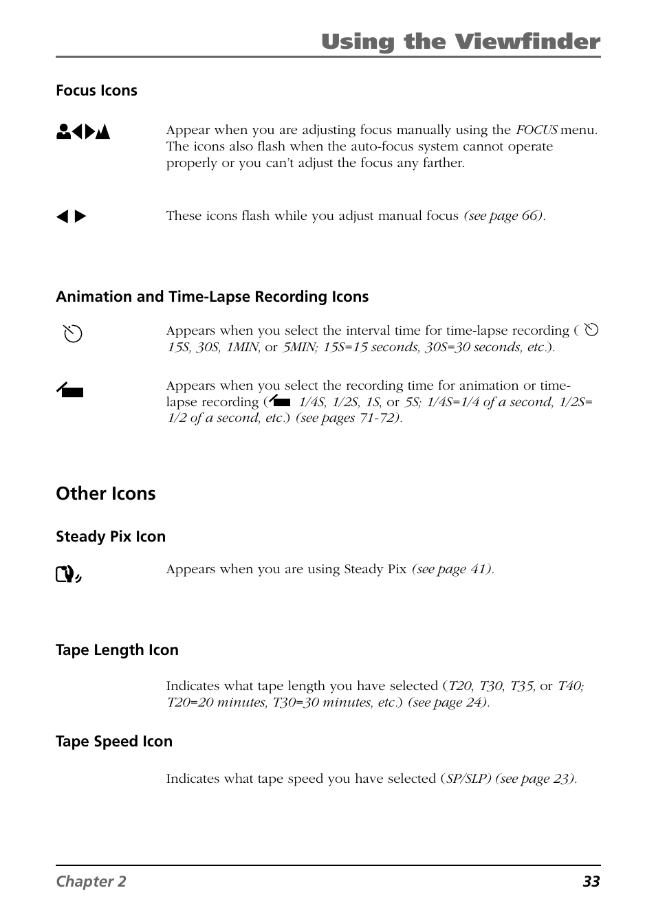 Using the viewfinder, Other icons | RCA CC6254 User Manual | Page 35 / 104