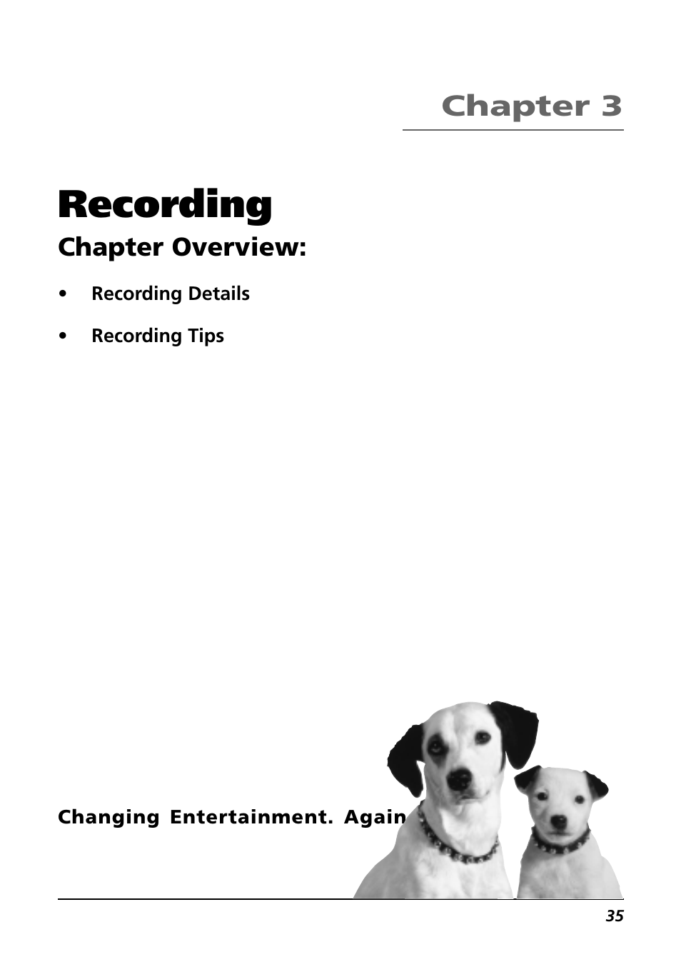 Recording, Chapter 3, Chapter overview | RCA CC6254 User Manual | Page 37 / 104