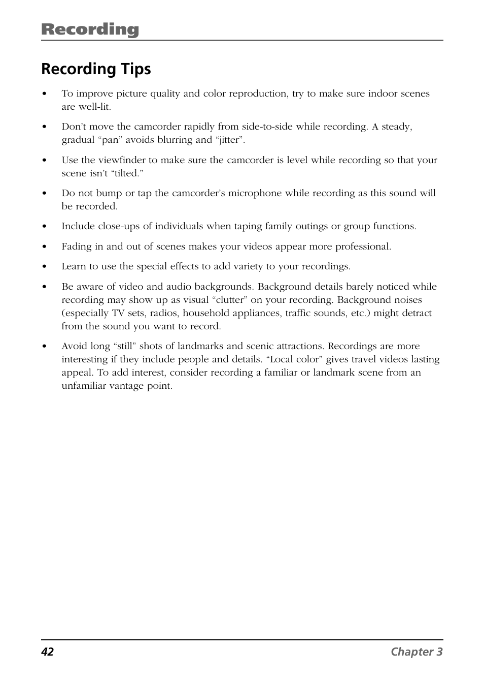 Recording, Recording tips | RCA CC6254 User Manual | Page 44 / 104