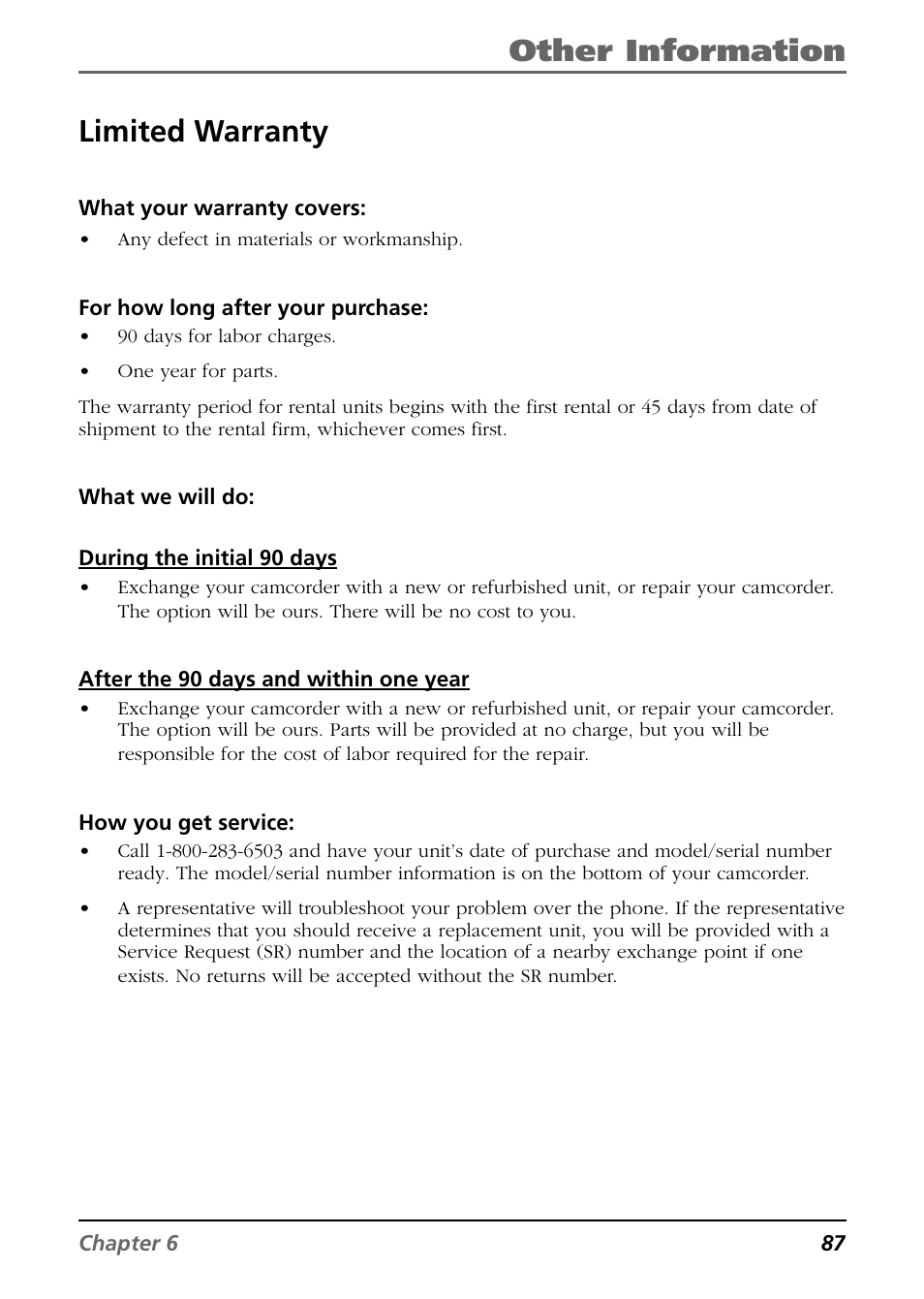 Other information, Limited warranty | RCA CC6254 User Manual | Page 89 / 104