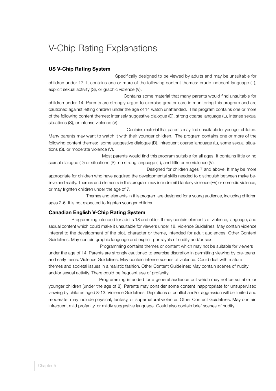 V-chip rating explanations | RCA L46FHD35 User Manual | Page 46 / 52