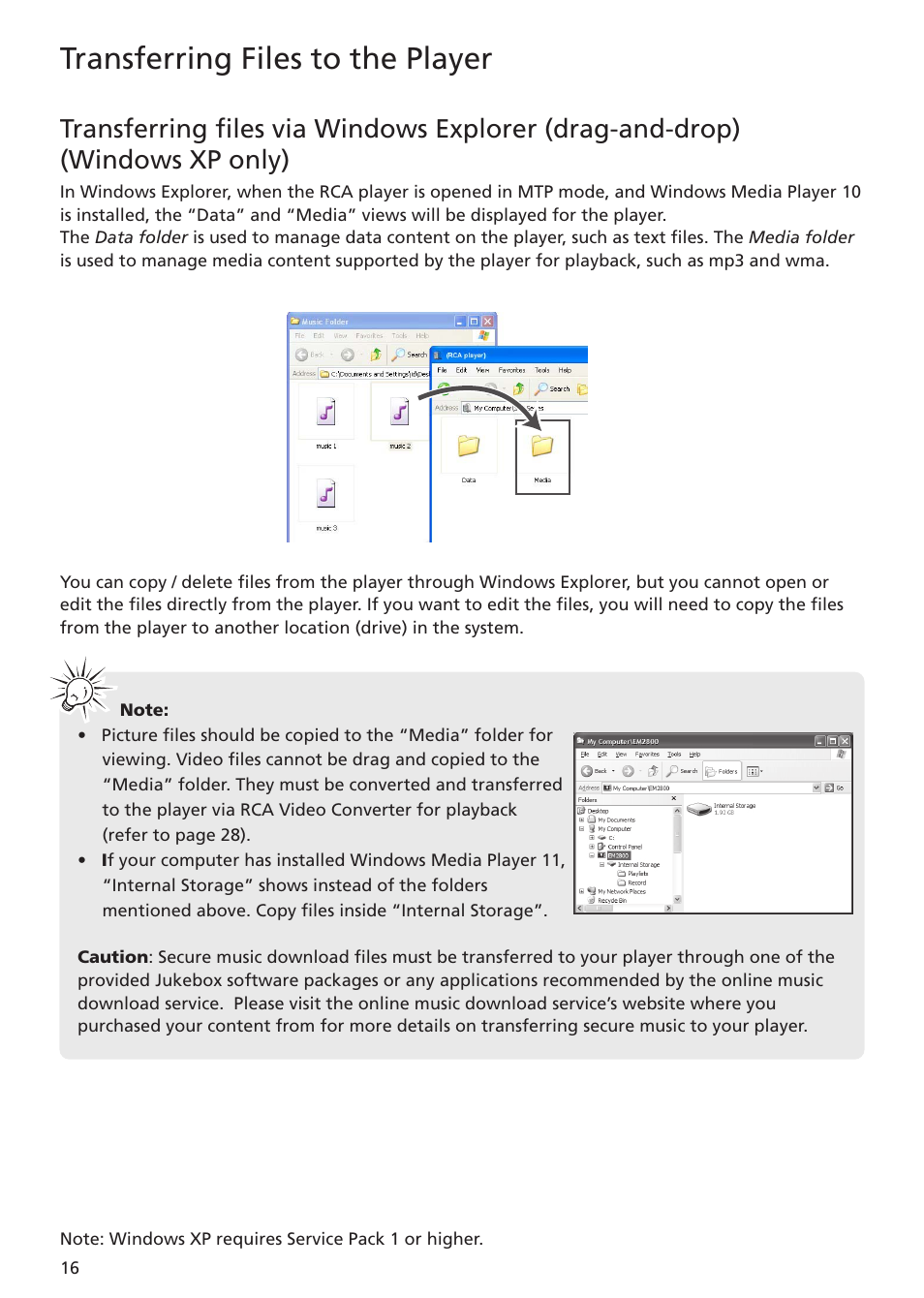 Transferring files to the player | RCA MC5102 MC5104 User Manual | Page 16 / 45