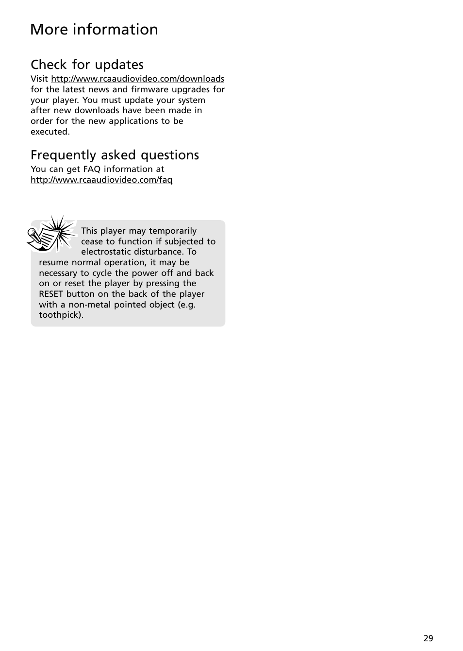 Check for updates, Frequently asked questions, More information | RCA SC2001 User Manual | Page 29 / 32