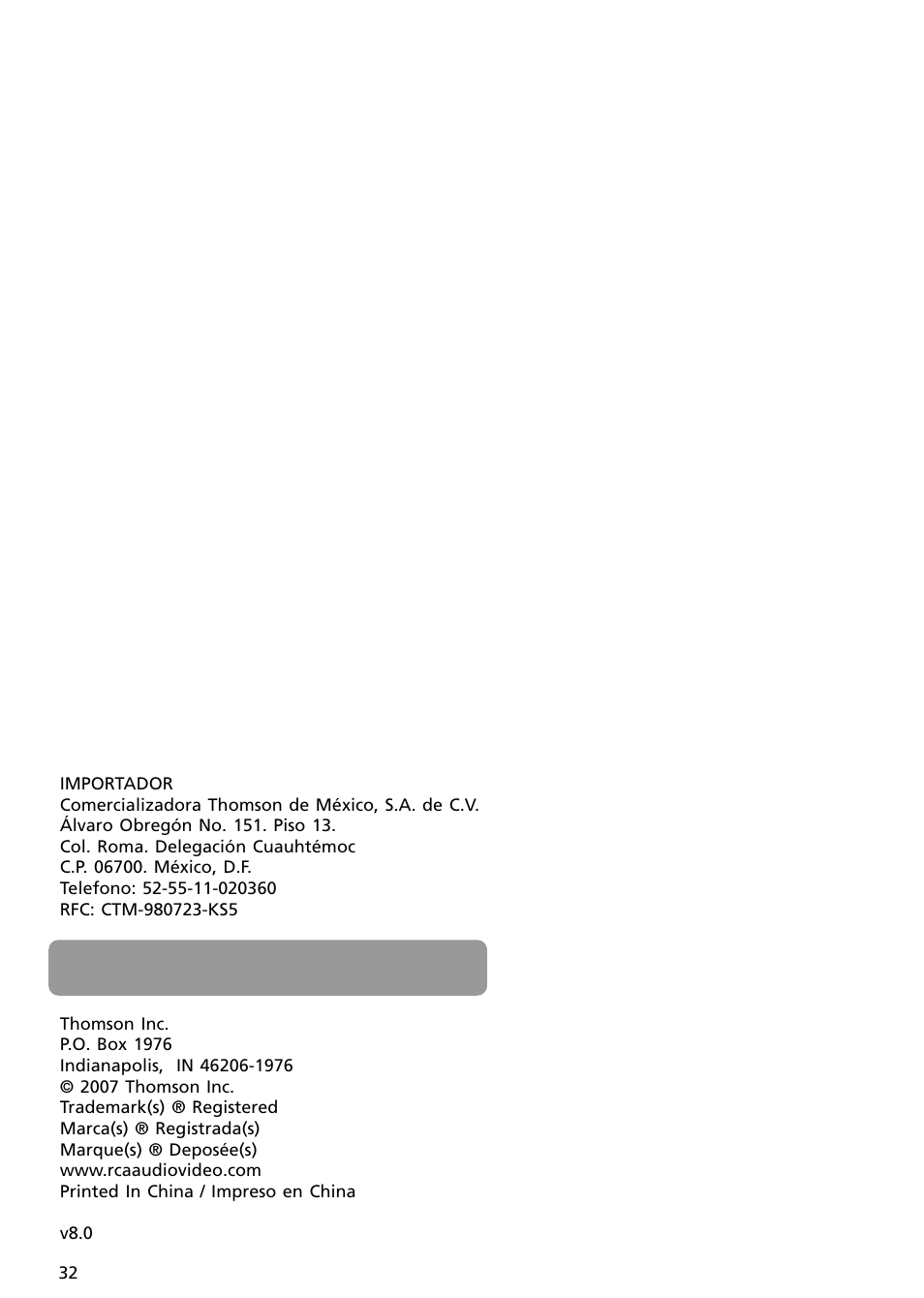 RCA SC2001 User Manual | Page 32 / 32