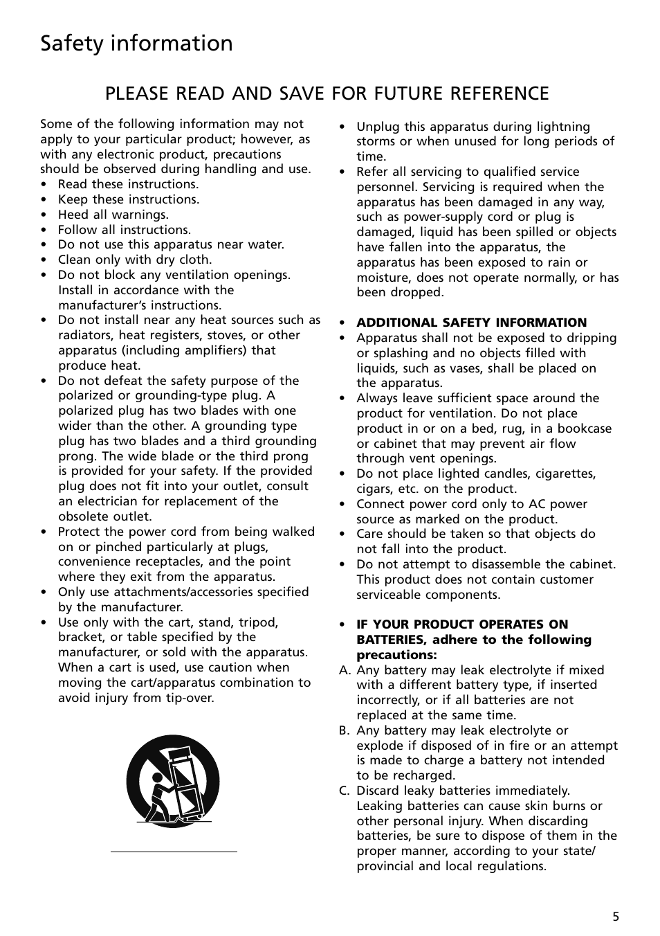 Safety information, Please read and save for future reference | RCA SC2001 User Manual | Page 5 / 32