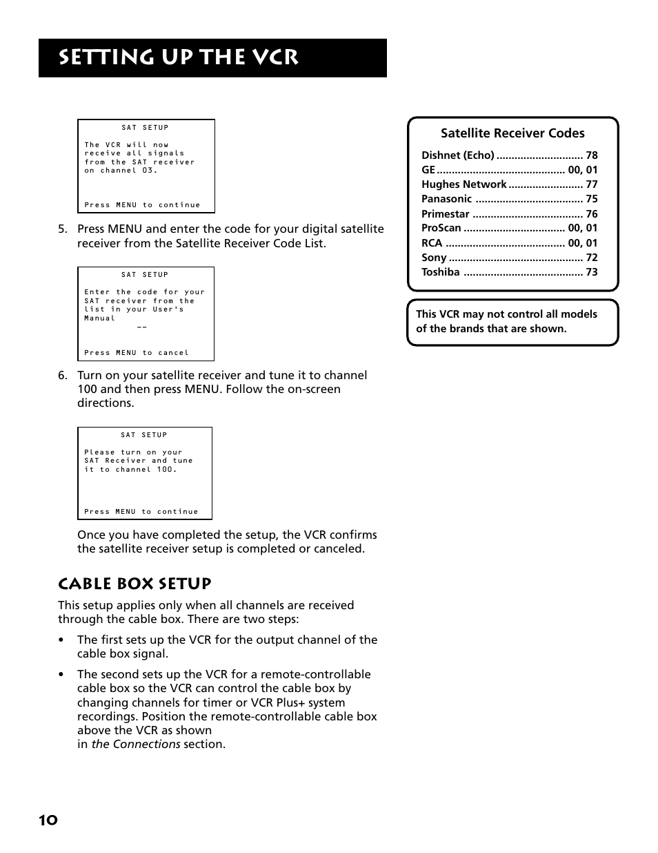 Cable box setup, Setting up the vcr | RCA RCA User Manual | Page 12 / 88