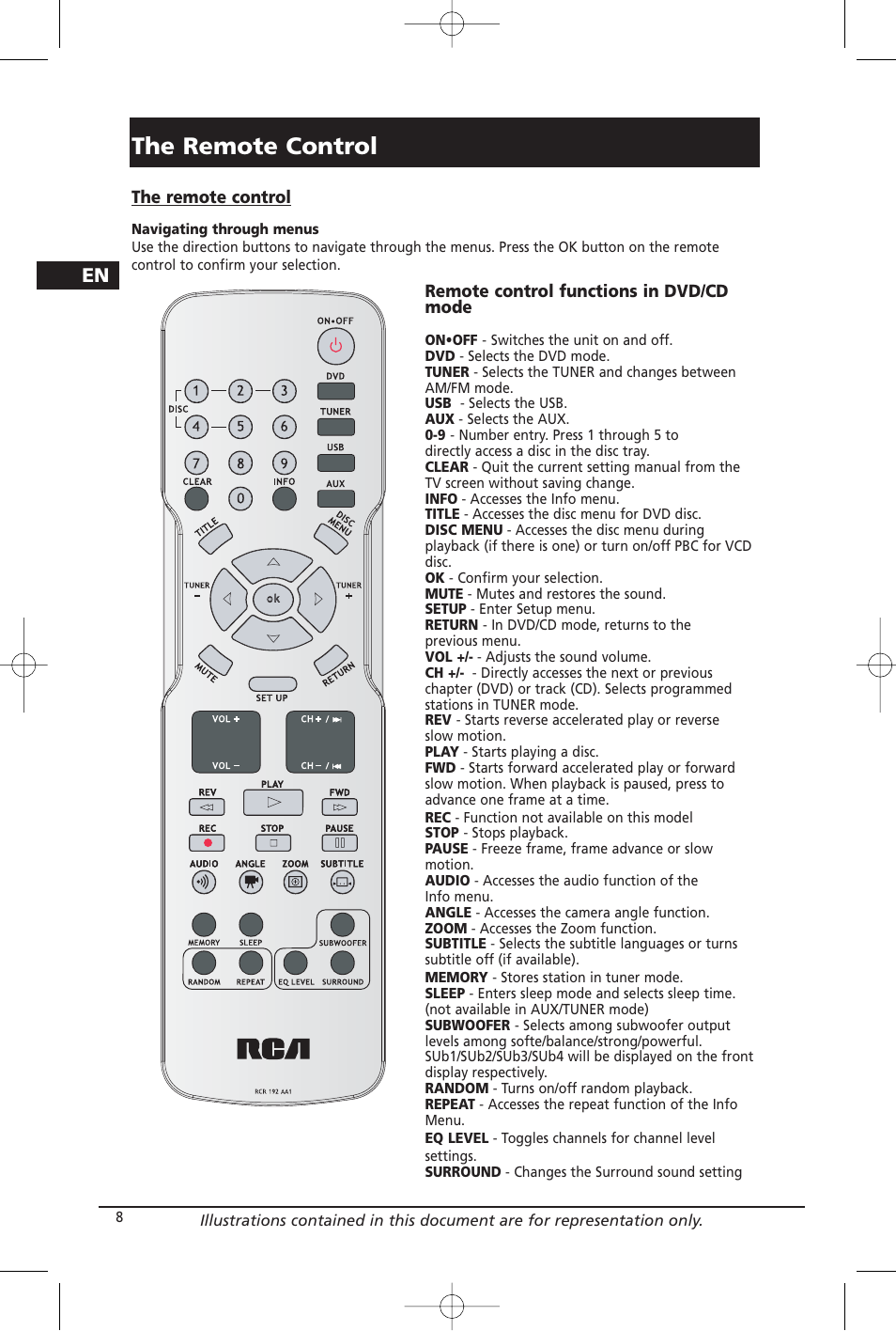 The remote control | RCA RTD206 User Manual | Page 10 / 32