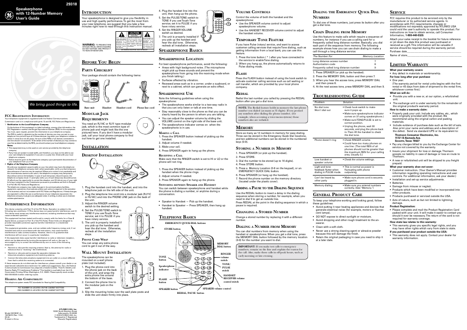 RCA Model 29318 User Manual | 2 pages