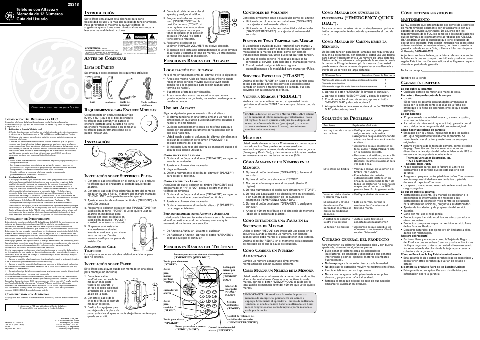 Wxyz, Pqrs, Oper | Tone | RCA Model 29318 User Manual | Page 2 / 2