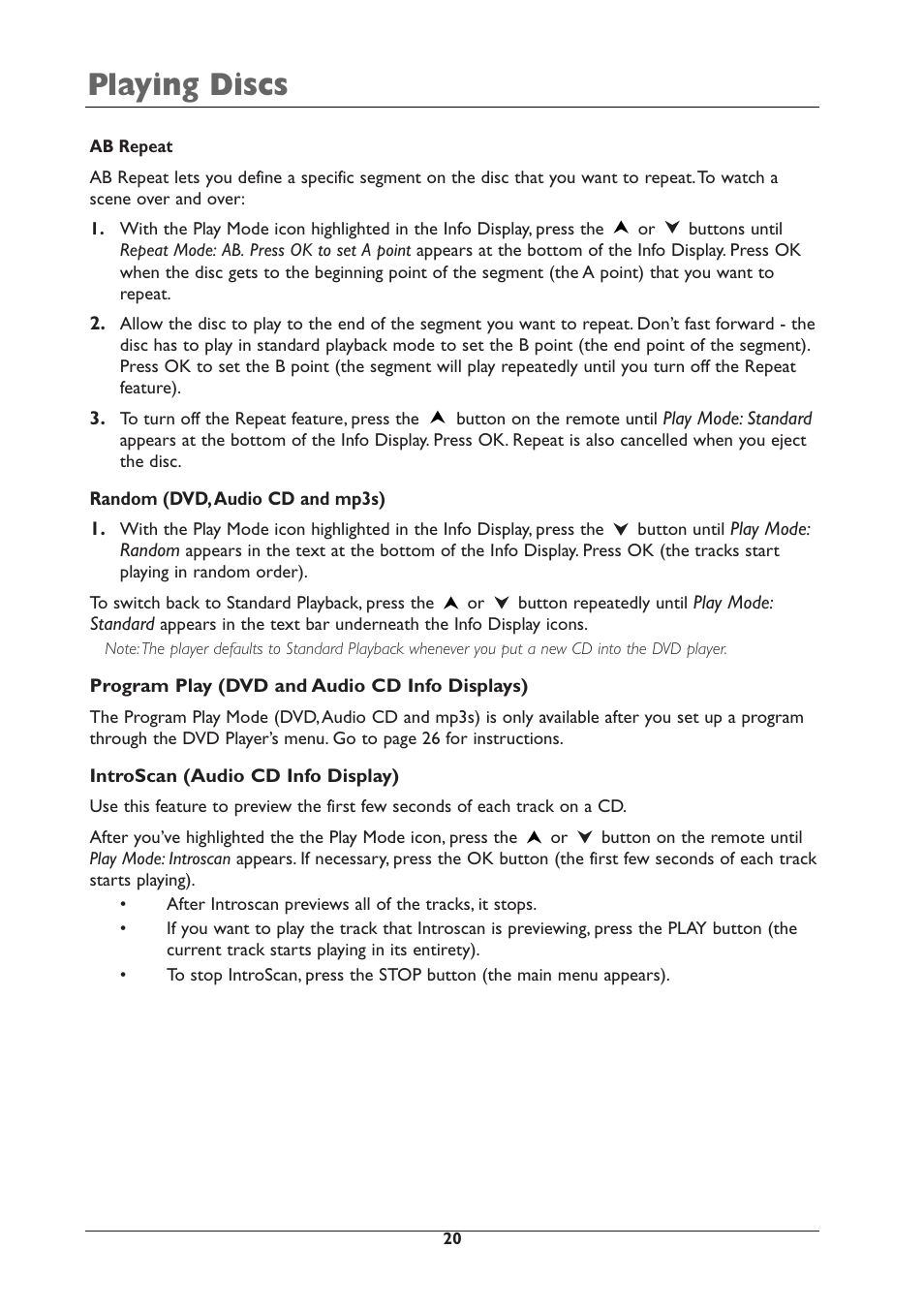 Playing discs | RCA DRC105N User Manual | Page 20 / 40