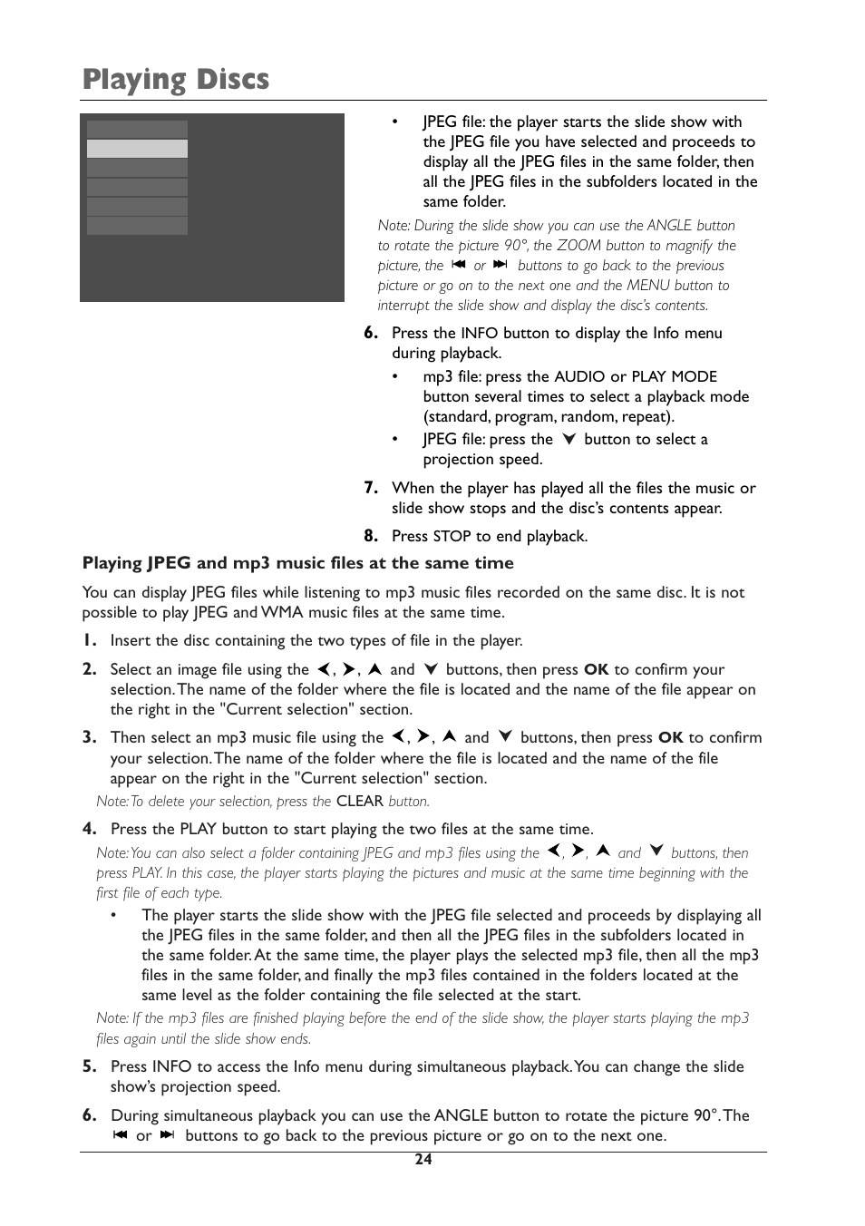 Playing discs | RCA DRC105N User Manual | Page 24 / 40