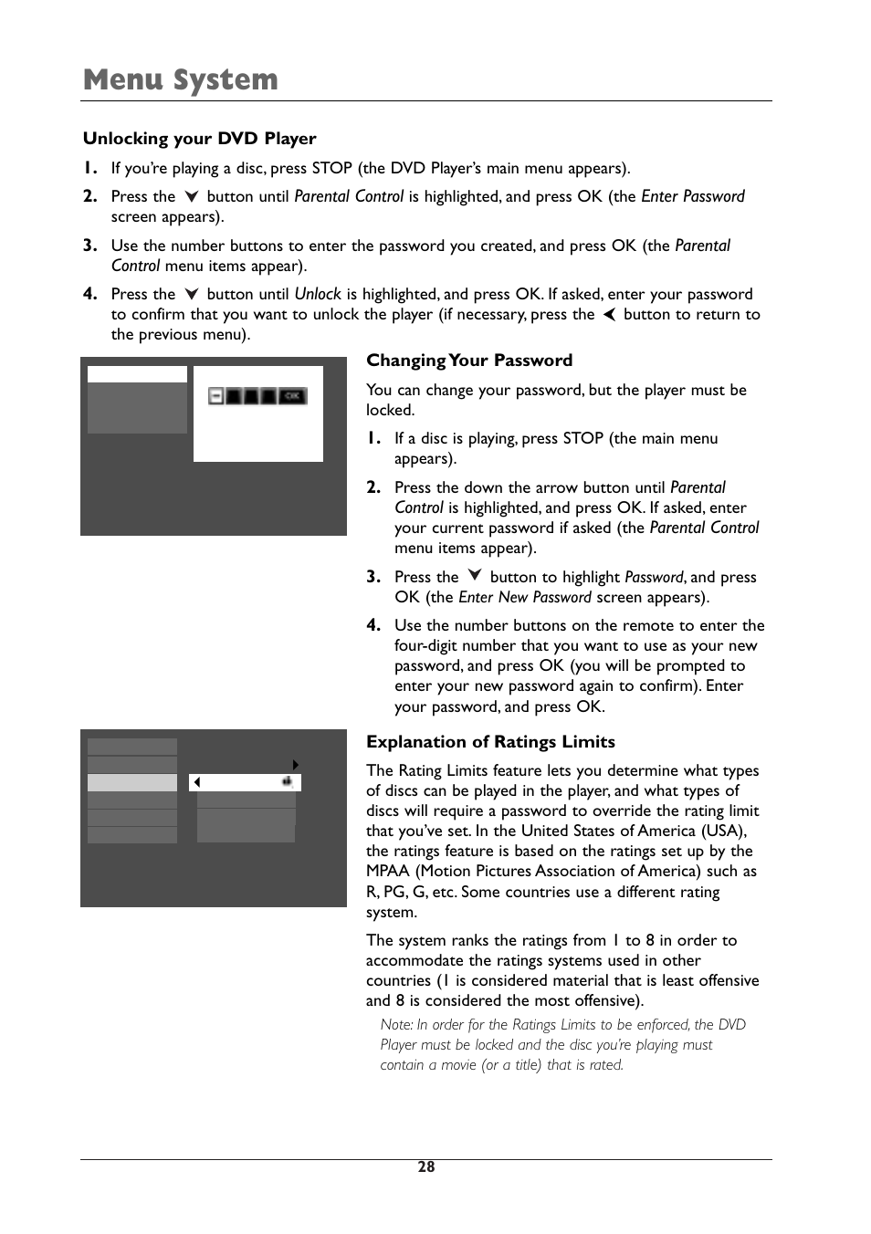 Menu system | RCA DRC105N User Manual | Page 28 / 40