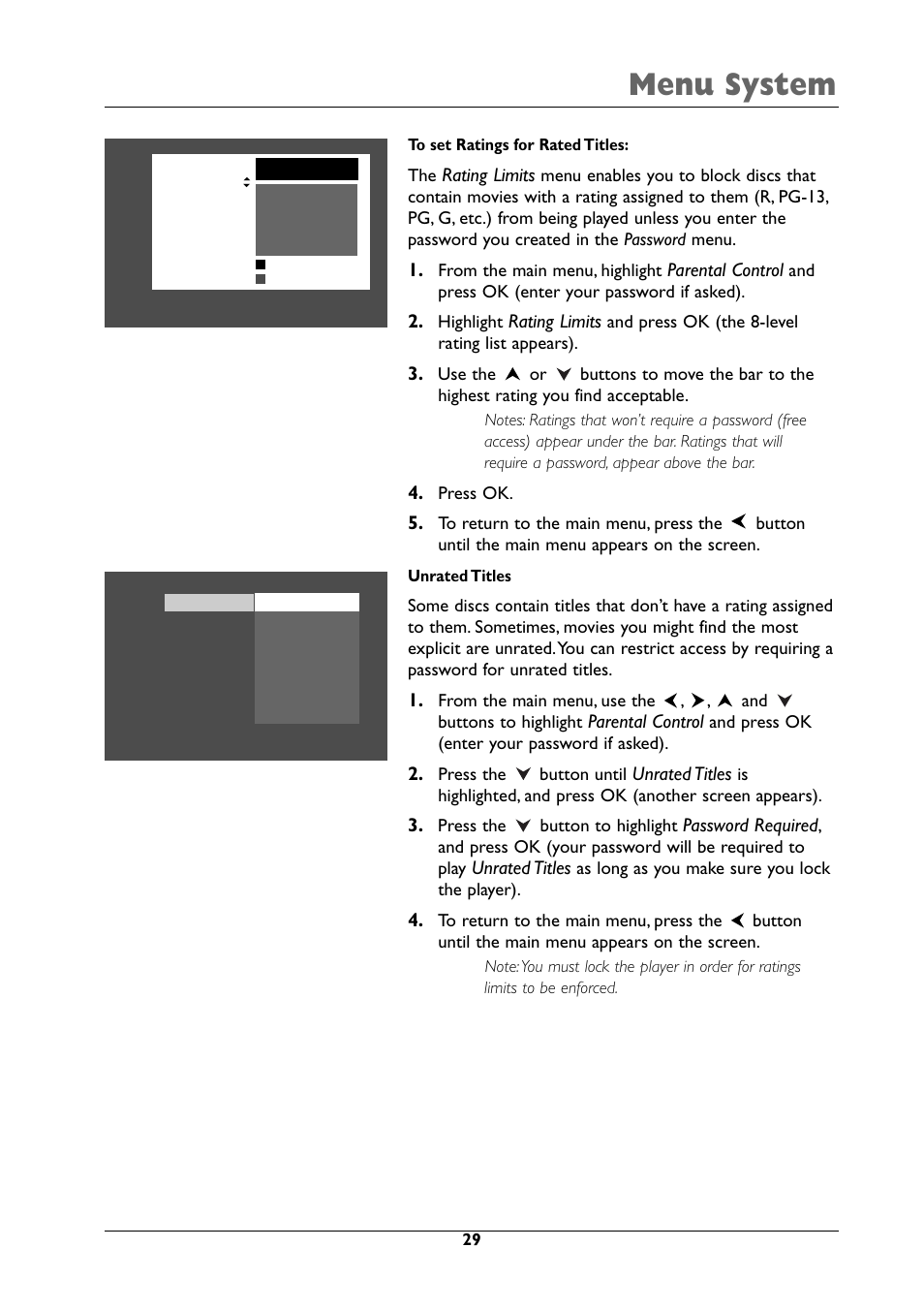 Menu system | RCA DRC105N User Manual | Page 29 / 40