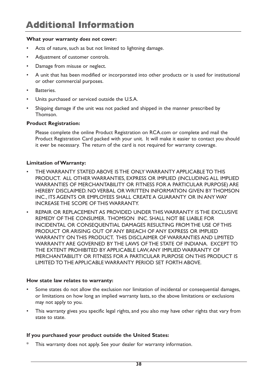 Additional information | RCA DRC105N User Manual | Page 38 / 40