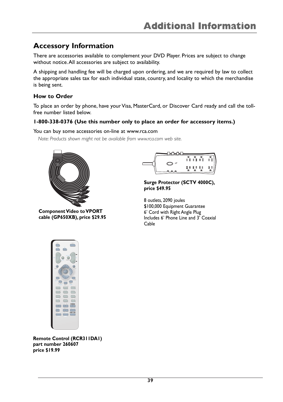 Additional information, Accessory information, How to order | RCA DRC105N User Manual | Page 39 / 40