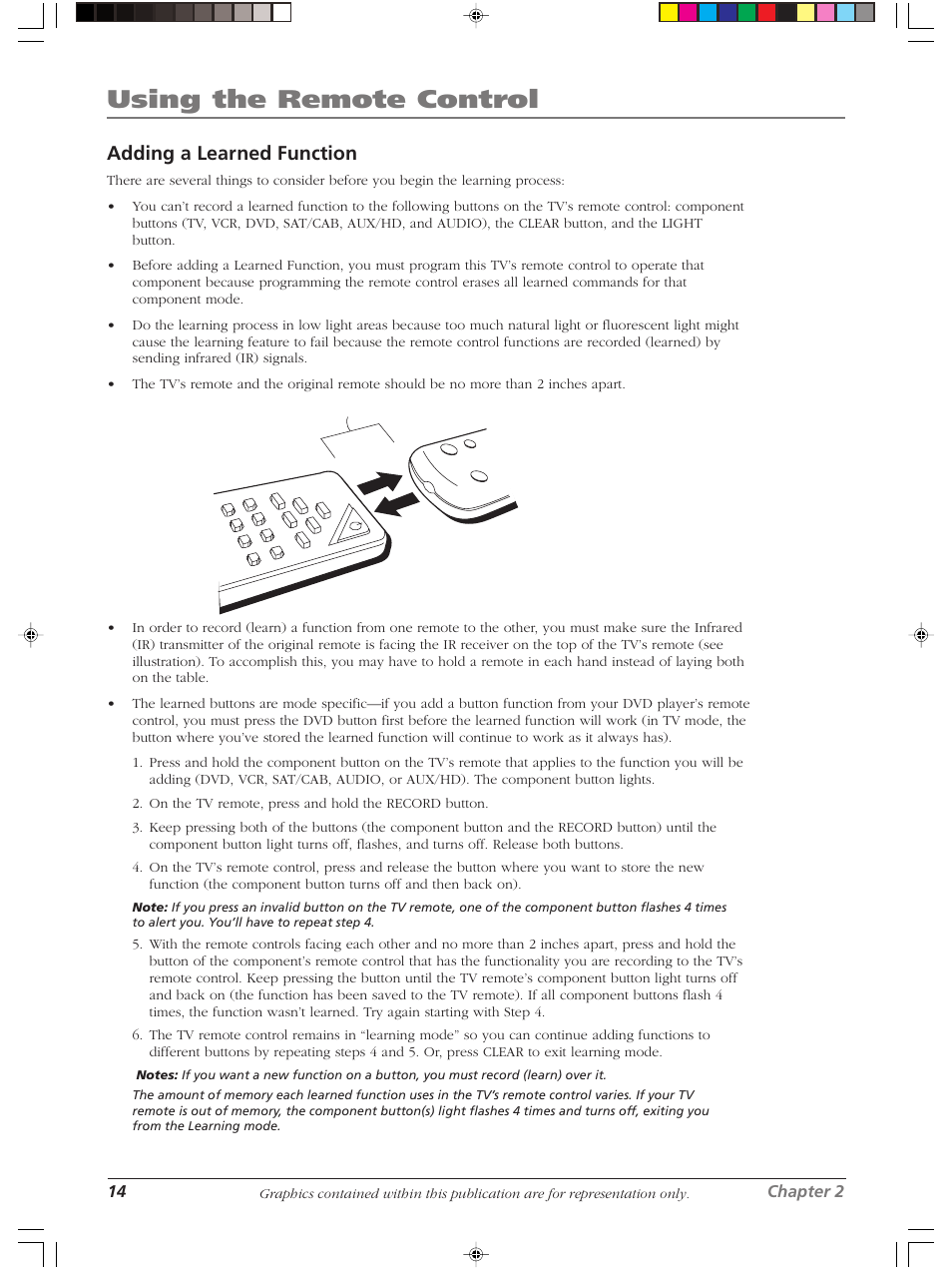 Using the remote control, Adding a learned function | RCA Scenium LCDX3022W User Manual | Page 18 / 44