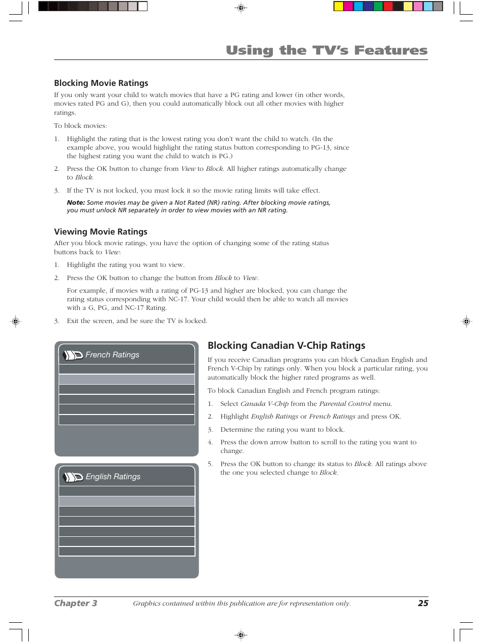 Using the tv’s features, Blocking canadian v-chip ratings | RCA Scenium LCDX3022W User Manual | Page 29 / 44