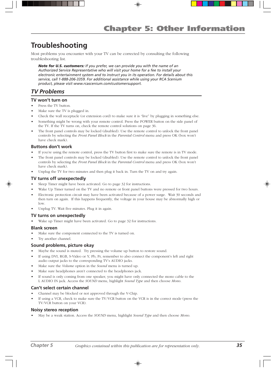 Chapter 5: other information, Troubleshooting, Tv problems | RCA Scenium LCDX3022W User Manual | Page 39 / 44