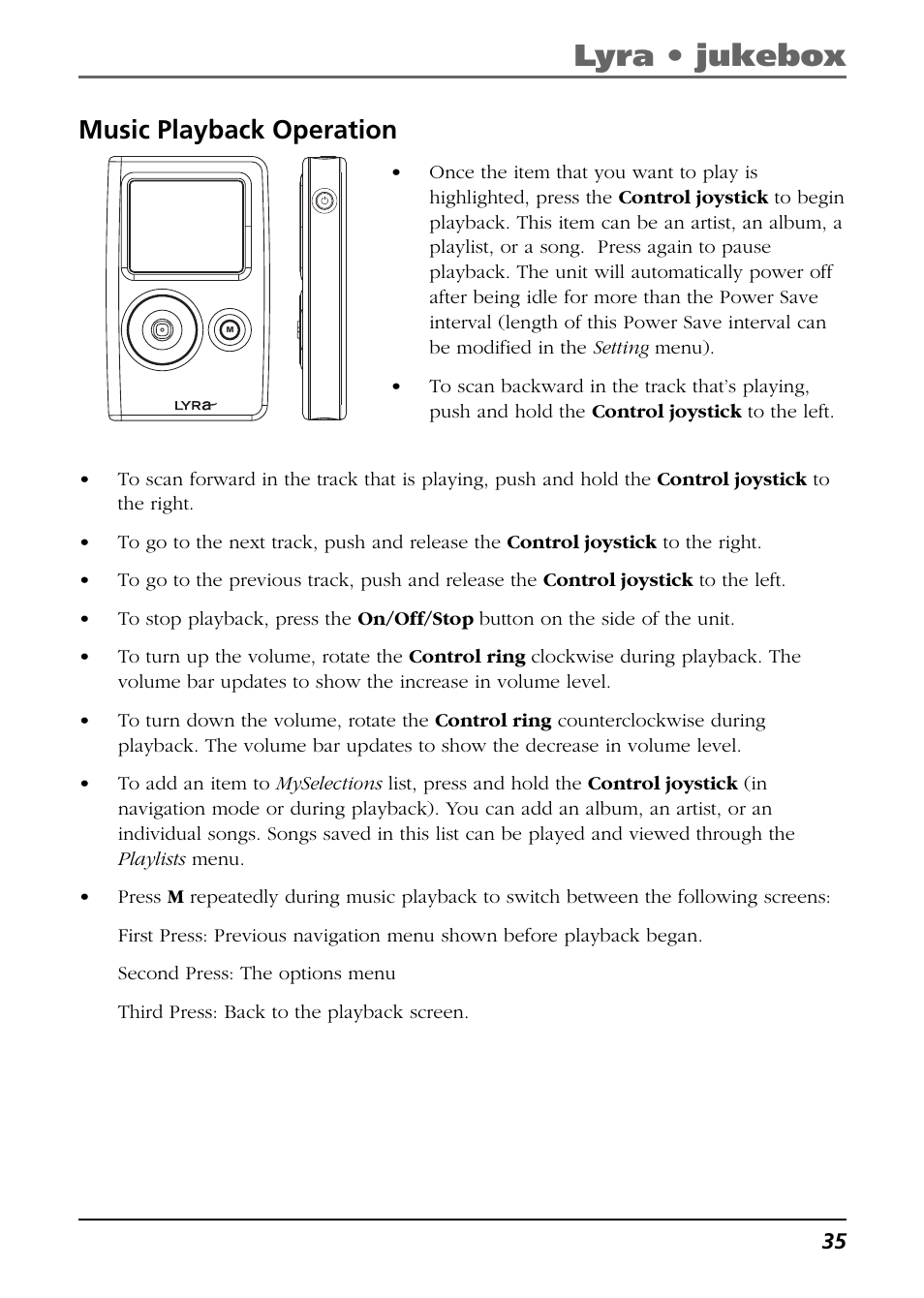 Music playback operation, Lyra • jukebox | RCA Lyra RD2763FM User Manual | Page 35 / 62