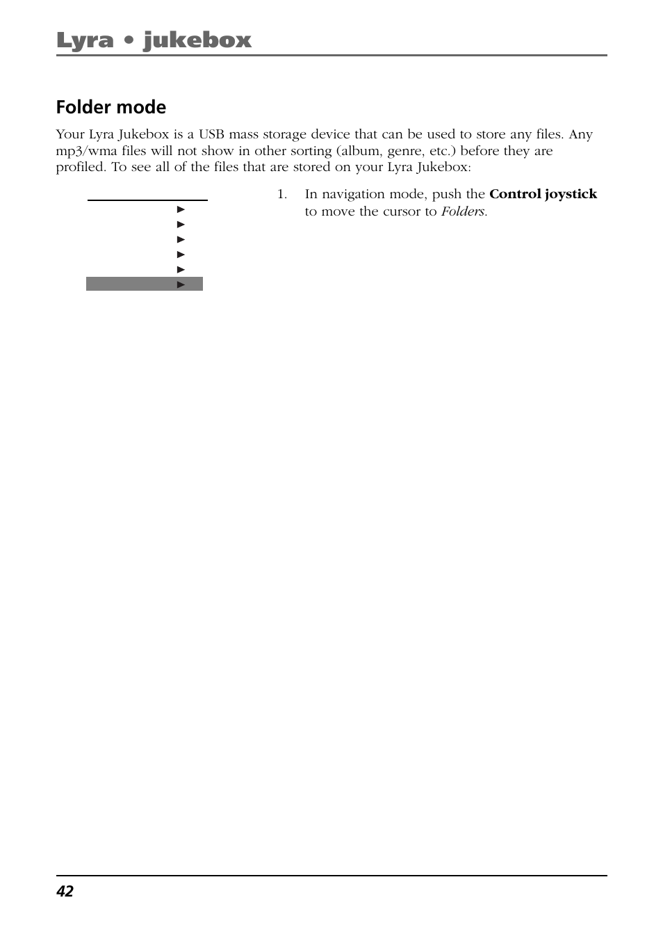 Folder mode, Lyra • jukebox | RCA Lyra RD2763FM User Manual | Page 42 / 62